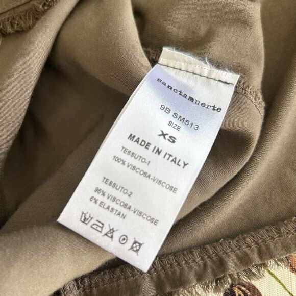 SANCTAMUERTE Top Raw Hem Brown Blouse Size XS Fringes Long Sleeve Oversize Boxy - Picture 8 of 11